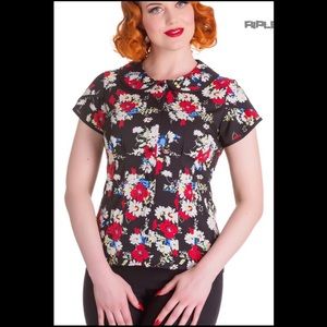Hell Bunny Black Floral Peter Pan Collar Blouse